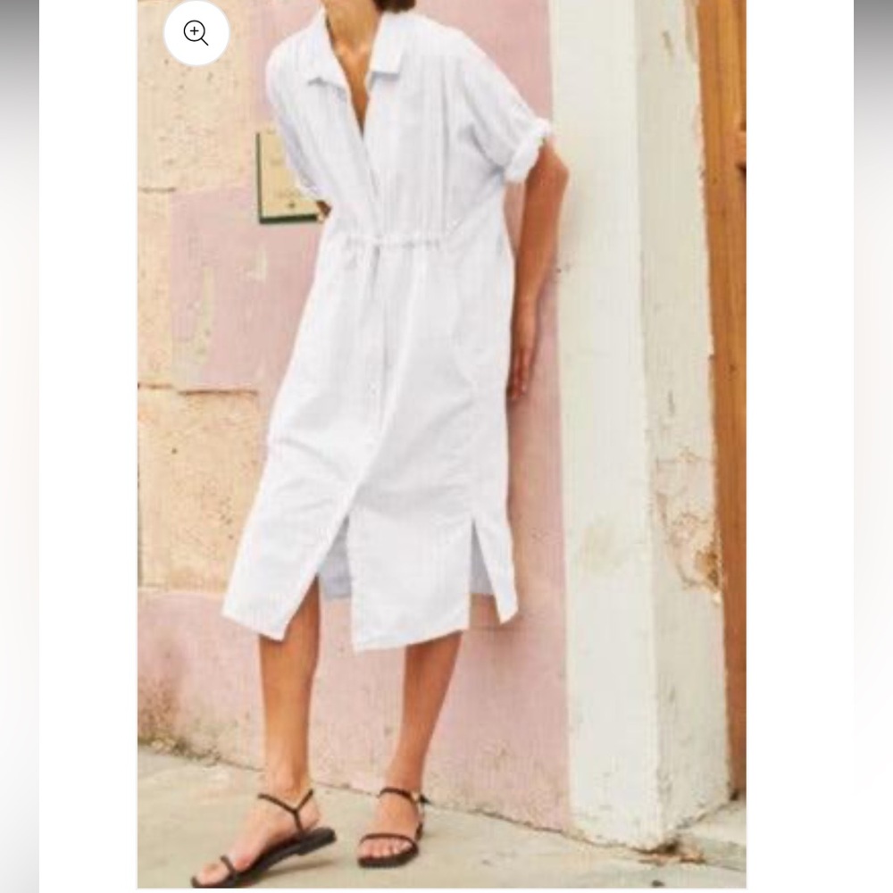 White Casual Shirt Dress Cinch Waist Pockets Size S Super clean girl coastal